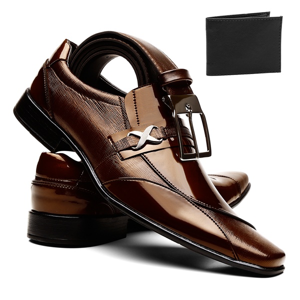 sapato social com cinto e carteira