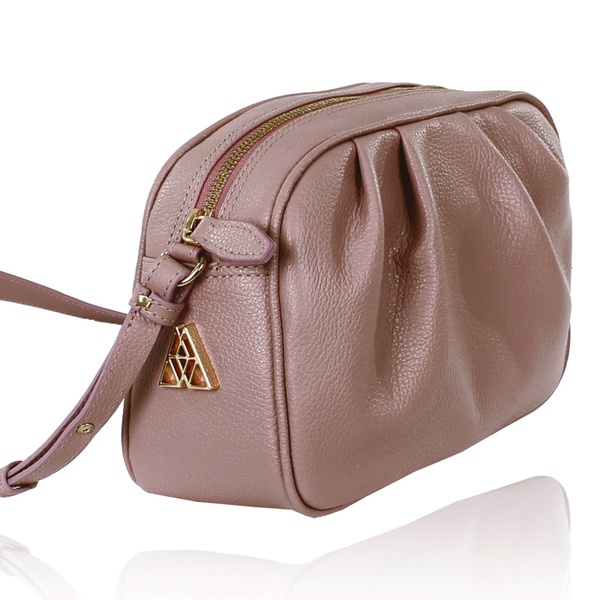 Bolsa Tiracolo Cátia Couro Rosa Antigo Drapeado | CAMPEZZO