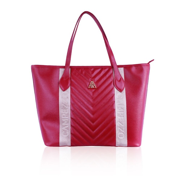 Bolsa Adrien Shopping Bag Vermelha de Couro com Detalhe em Gorgurão