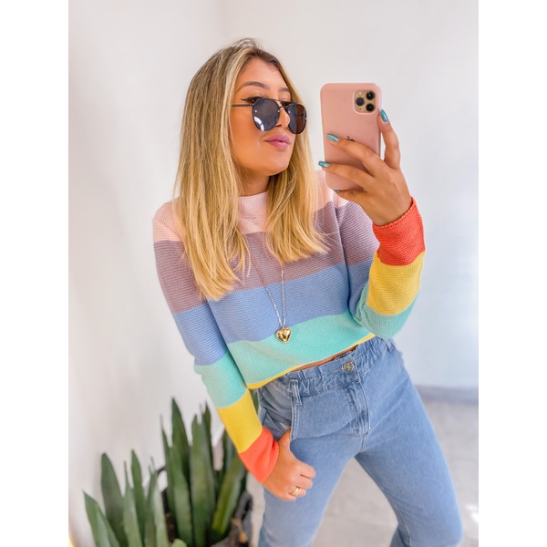 Blusa tricot arco íris clearance