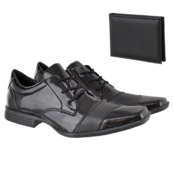 Sapato masculino social CRshoes verniz preto com brinde carteira