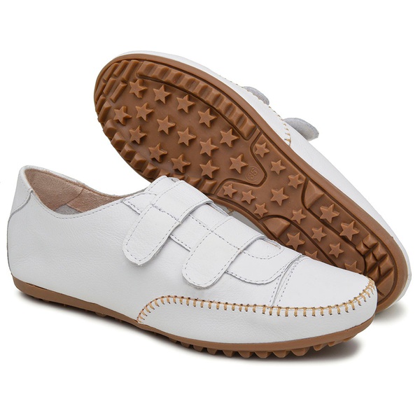 Sapatênis Feminino Fecho Aderente Em Couro Legítimo Branco | D\u0026R SHOES