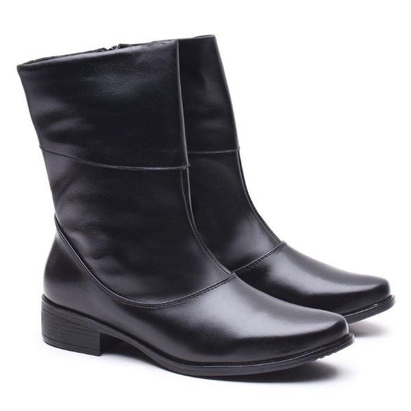 Bota feminina cano médio couro cor marrom salto baixo Pierrô conforto