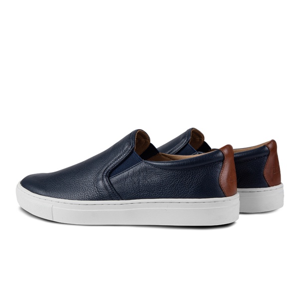 Tenis Masculino Slip On Neftali em Couro Legitimo Marinho | D\u0026R SHOES