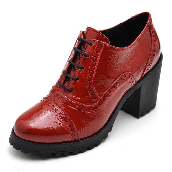 Sapato Feminino Oxford Em Couro Legitimo Verniz Vermelho