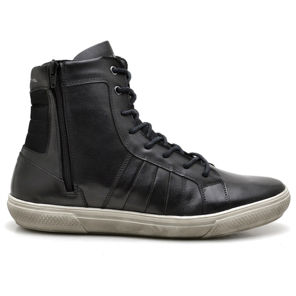 Tênis Casual Masculino Cano Alto em Couro Legitimo Preto | D\u0026R SHOES