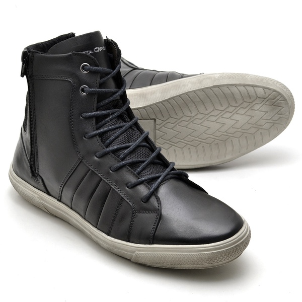 Tênis Masculino Cano Alto em Couro Preto e Vermelho | ROCK FIT