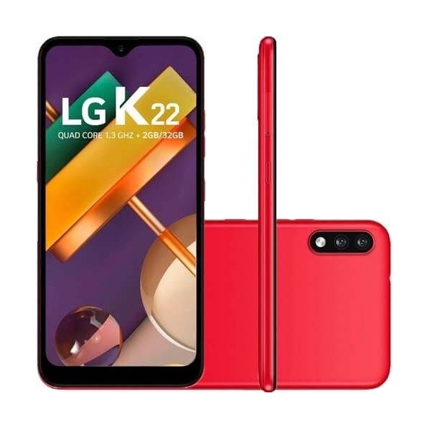 Smartphone LG K22 - Vermelho - 32GB - ram 2GB - Quad Core - 4G - Câmera Dupla - Tela 6.2 - Android 10