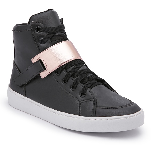Tênis Botinha Feminina Fit Preto Rosa Cano Alto | DM STOREE
