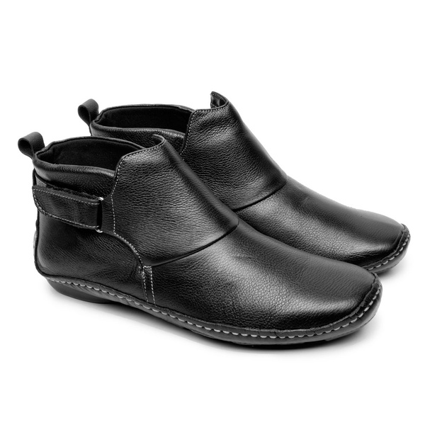 Bota Feminina Cano Curto Ankle Boot Em Couro Legitimo Cor Preto Double Ann Store