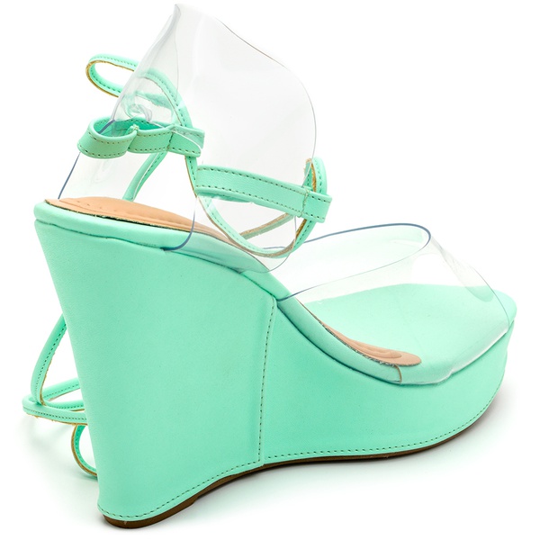 Sandália Anabela Espadrille Salto Alto Napa Verde Agua | Ellas Online |  Calçados Femininos