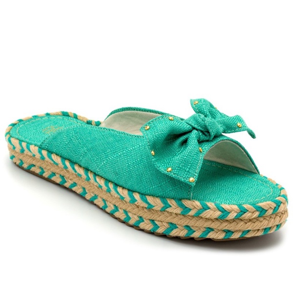 Sandália Rasteira Flat Linho Verde Agua | Ellas Online | Calçados Femininos