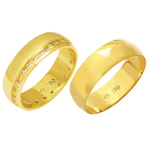 Alianças de casamento e noivado em ouro 18k 750 tradicional com pedras 6 mm
