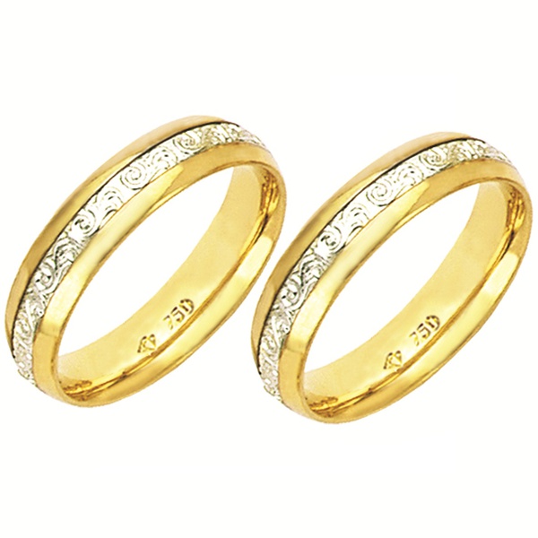Alianças bodas de prata anatômico em ouro amarelo e ouro branco 18k 750 5 mm
