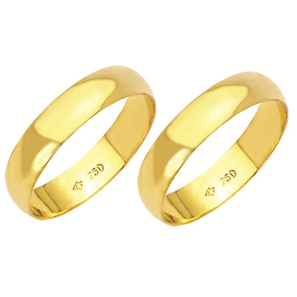 Alianças de casamento e noivado em ouro 18k 750 tradicional 4,5 mm