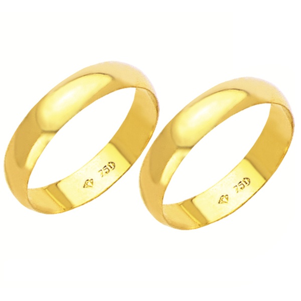Alianças de casamento e noivado em ouro 18k 750 tradicional 4 mm