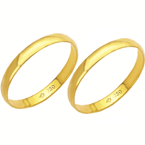Alianças de casamento e noivado em ouro 18k. 750 tradicional 2 mm