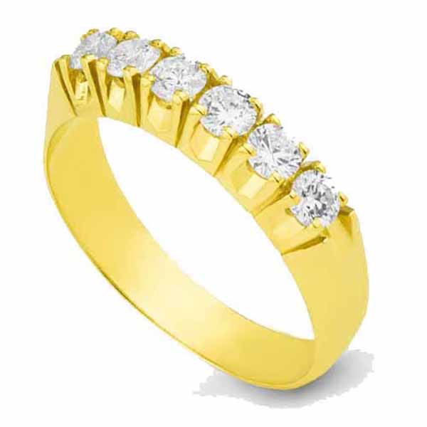 Meia Aliança De Ouro 18k Com 6 Diamantes De 10 Pontos