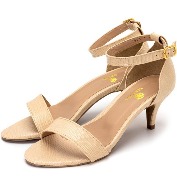 Sandalia Social Salto Baixo Azul Bege | Flor da Pele