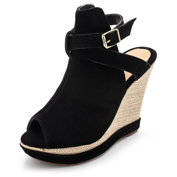 Sandália Anabela com Fivela Preto | FLOR DA PELE