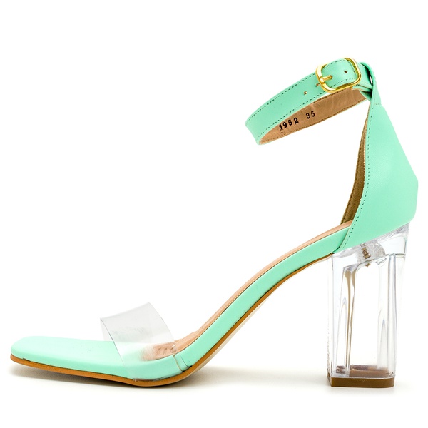 Sandalia Paty Salto Alto Transparente Verde Água | Flor da Pele