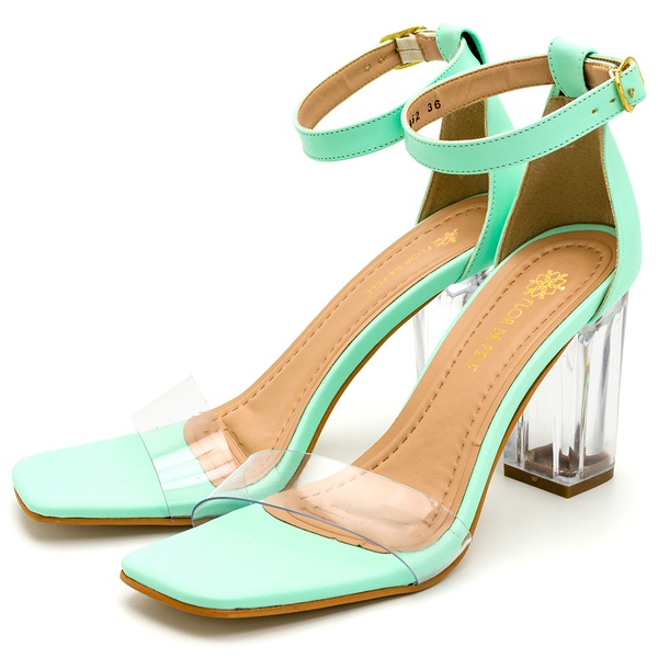 Sandalia Paty Salto Alto Transparente Verde Água | Flor da Pele
