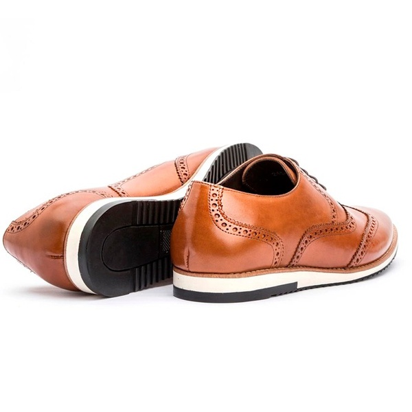 Sapato Casual Masculino Oxford Brogue Caramelo | Grife Couro