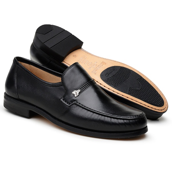 Clássico Mocassim Preto Couro e Antiderrapante | JACOMETTI