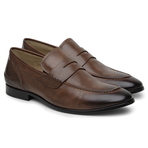 Mocassim Loafer Masculino Couro Café Solado de Couro | JACOMETTI