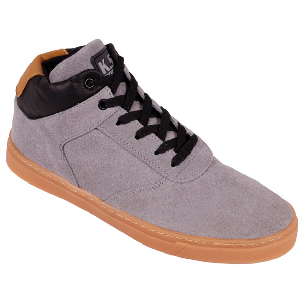 Tênis Skatista Masculino Cano Alto em Couro Cinza | KSBoots