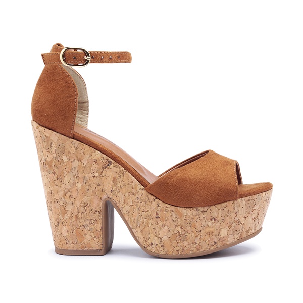 Sandália Plataforma Suede Caramelo | LeRUCHEL
