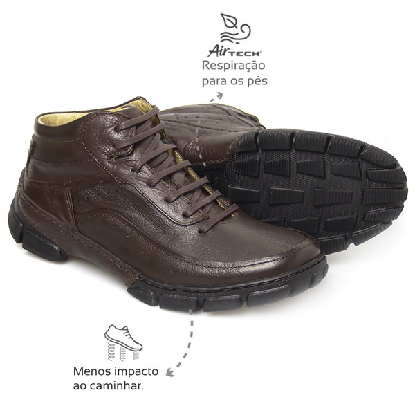 Bota Masculina Conforto Antiderrapante Couro Café | Levecomfort Calçados