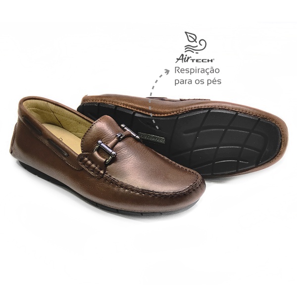 Mocassim Confortável Flexível Couro Amendoa | Levecomfort Calçados