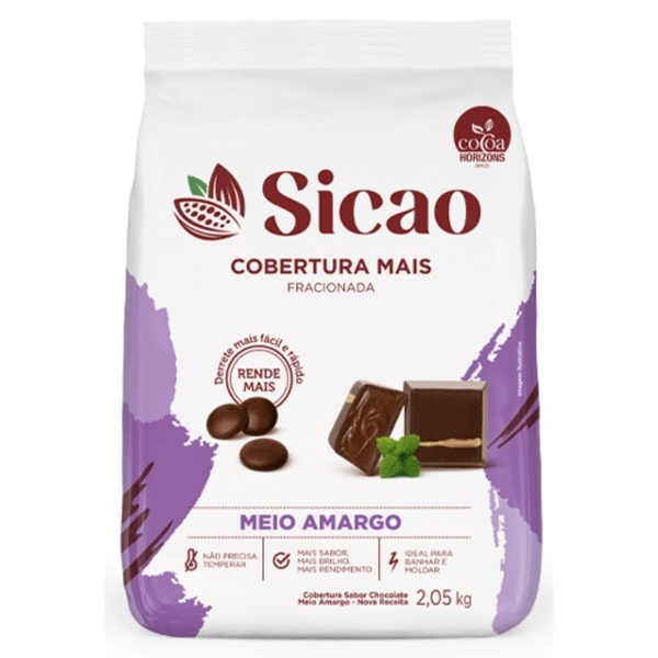 Cobertura Chocolate Sicao Mais Meio Amargo 2,05kg em Gotas