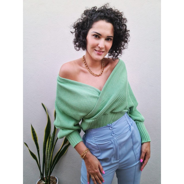 Blusa tricot verde agua clearance