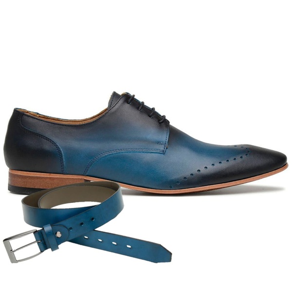 Sapato Social Azul em Couro Veg + Cinto de Couro