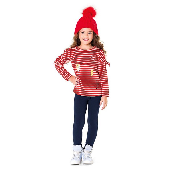 Legging Menina Fakini Flanelada Quentinha Azul Marinho | MAVIKIDS
