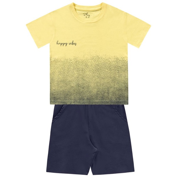 Conjunto Infantil de Menino FakinI Camiseta Happy Vibes e Bermudinha Amarelo