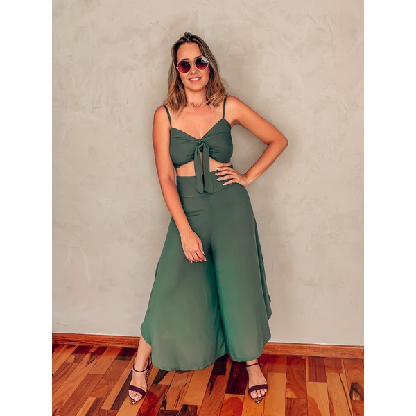 conjunto cropped e pantalona