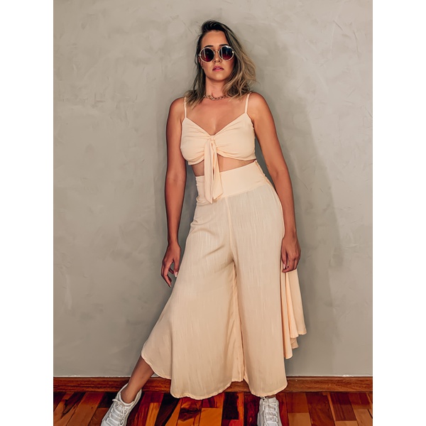 conjunto cropped e pantalona