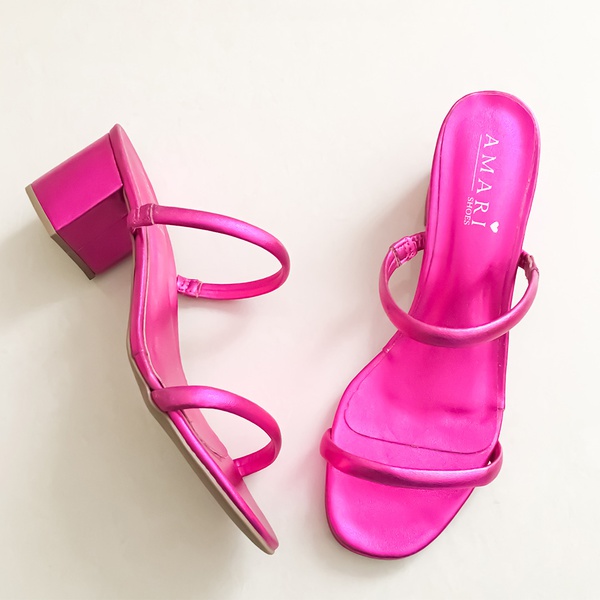 SANDÁLIA MULE SALTO BLOCO ROSA