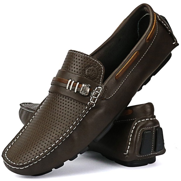 Mocassim Masculino em Couro Latego Furadinho Cafe 35 | MRLIGHT CALCADOS