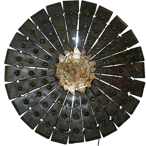 Luminária Mandala Réguas Antigas com Bolas de Gude e Cristais