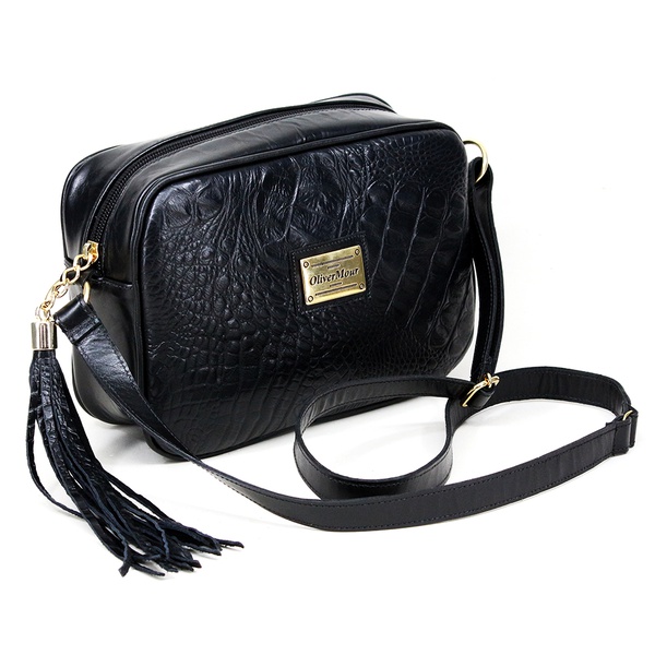 Bolsa Pequena Transversal Preta Croco | OLIVERMOUR