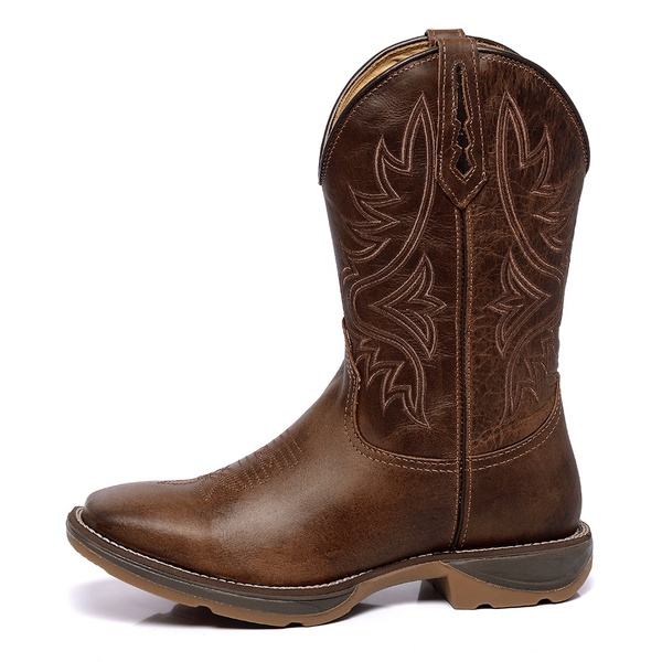 Bota Texana Masculina Solado Jump De Couro Legítimo Marrom Com Bordado Asa tribal Marrom