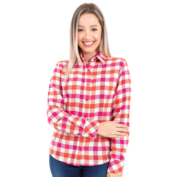 blusa xadrez rosa feminina