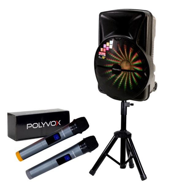 Caixa De Som Xc-518 Polyvox Bluetooth 1200W+ Tripé+Microfone