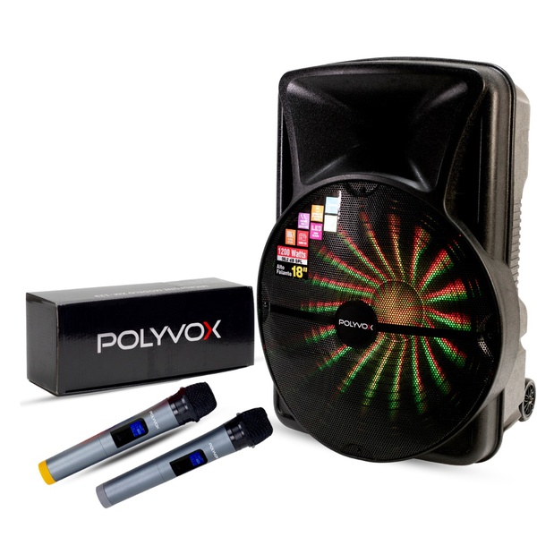 Caixa De Som Amplificada Bluetooth Xc-518 Polyvox com 1200W de Potência +Microfone sem Fio Polyvox