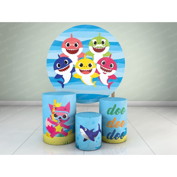 Painel Sublimado Redondo Com Capas Cilindro Baby Shark Premiarte