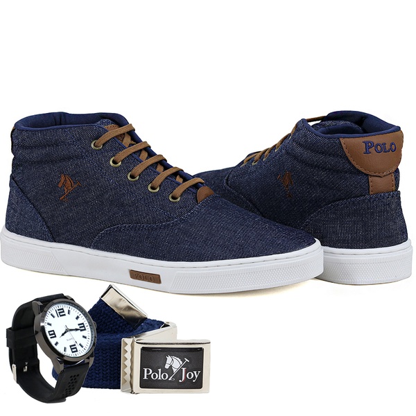 Kit Bota Sapatênis Lona Com Relógio e Cinto Masculino Casual - Jeans |  Prime Store Calçados